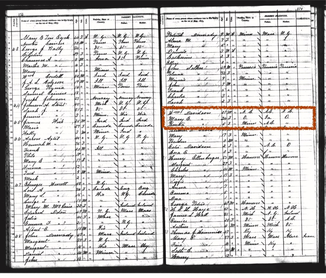 Census record of William and Mary E. (Ousley) Davidson